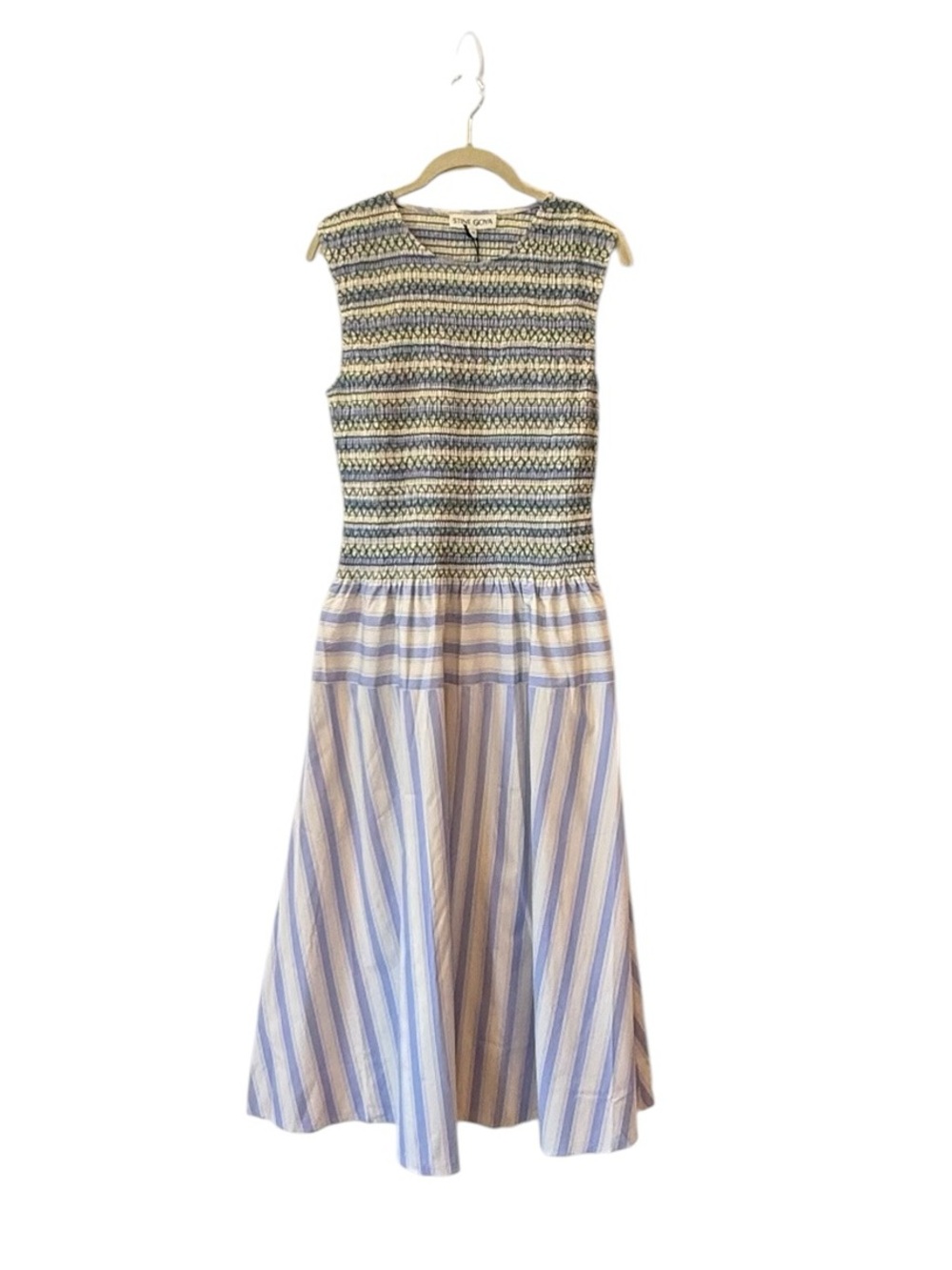 NWT Stine Goya Smocked Gathered Tank Dress - Blue & Green Stripes Medium $425 - Picture 4 of 8